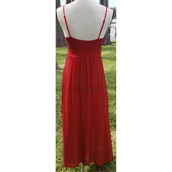 ZARA RED LONG SEQUINNED DRESS SIZE Small - Sequin Party Cocktail Stretchy Fabric - Picture 6 of 13